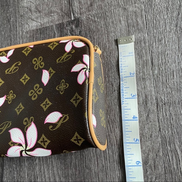Brown Pink Floral Printed Crossbody Bag / Clutch - Picture 5 of 11